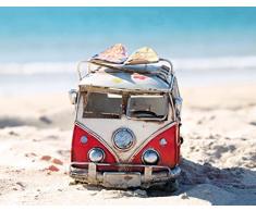 Tapis de Salle de Bain Motif Bus Ã la Plage Super Absorbant Polyester Multicolore 60Â x 40Â cm