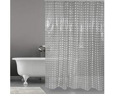 MSV 141046 Rideau de Douche PVC + Plastique PolypropylÃ¨ne Gris. 12 anneau inclus 180 x 200 x 0,1 cm