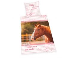 Herding YOUNG COLLECTION Parure de Lit Réversible, Chevaux, Housse de Couette 140 x 200 cm, Taie dOreiller 70 x 90 cm, Coton/Renforcé