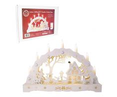 The Christmas Workshop LED Décoration Bougie pont lumière en bois avec découpe laser Scène sous, bois, Blanc