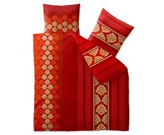 Aqua-Textil Trend Nadia Linge de lit Coton Rayures Fleurs Rouge Orange Jaune 200 x 200 cm