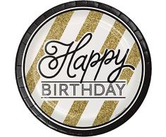 Creative Converting Lot de 8 assiettes rondes en papier 8 pièces Noir et doré