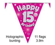 Eleganza 15Ã¨me Anniversaire fanions, Foil, Rose, 10Â x 10Â x 1Â cm