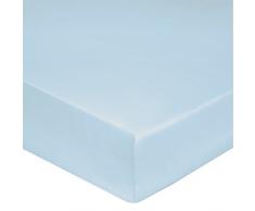 Blanc des Vosges Uni 57 Fils Drap Housse 2 Tetes Coton Bleu Ciel 160 x 200 cm bonnet de 27 cm