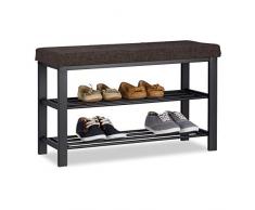 Relaxdays Banc Range-chaussures Coussin rembourré Tissu Ãtagère à chaussures 2 Niveaux Métal 50x81x32cm marron