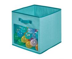 iDesign 07824EU Panier, Caisse Moyenne en mÃ©lange Coton et Polyester pour Le Placard et la Chambre, boÃ®te de Rangement Pliable avec 2 poignÃ©es et fenÃªtre, Turquoise, x 33, 0 cm