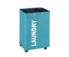 WENKO 3450118100 Panier à Linge Quadro, Pétrole, 79 Litres, Polyester, 40 x 60 x 33 cm