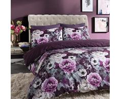 Sleepdown Housse de Couette rÃ©versible, Motif Fleuri, Bleu, Coton Polyester, Violet, King