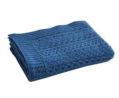 Blanc des Vosges Torsades Plaid Laine/Polyamide Bleu Paon 130 x 180 cm