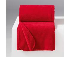 Douceur dIntérieur Jeté de Canapé Flanelle Calinou Polyester/Jacquard Rouge 220 x 180 cm