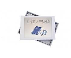 Blanc Coton Cartes premiÃ¨re Communion Mini Album Photo, Bleu Bible et Croix, Com-b1t, Tableau, Blanc, 12.5Â x 17.5Â x 2.5Â cm