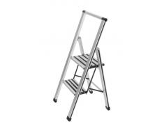 WENKO Escabeau pliant design en aluminium - 2 marches, Aluminium, 44 x 101 x 5.5 cm, Argent mat