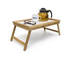 Relaxdays Plateau de Lit petite table de petit-dÃ©jeuner en bambou plateau de service pieds pliants pliables en bois avec tablette en plastique HxlxP : 23,5 x 50 x 31 cm, nature