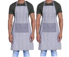 Penguin Home 3453 Tablier 100% rayÃ© Unisexe, Tour de Cou Ajustable, qualitÃ© Chef, rÃ©sistance Ã©levÃ©e, Grande Poche, 70x90cm-Set de 2, Coton, Gris, 70x90 cm