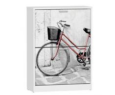 Suarez H329-BCJ Vélo Rouge Meuble à Chaussures avec 2 Abattants Mélamine Blanc 60 x 24,2 x 82 cm