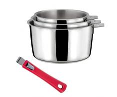 Malice - Série de 3 casseroles 16/18/20cm, inox avec poignée rouge