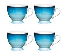 Kitchen Craft Lot de 4 Grandes Tasses Ã Pied en Porcelaine Anglaise Motif Aquarelle Bleu 400 ML, Porcelaine, Bleu, 400 ML, Set of 4