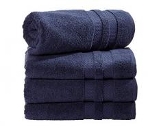 iDesign ensemble serviettes de bain (lot de 4), grands draps de bain en coton au design tissé, set de 4 serviettes de toilette douces pour la douche, baignoire ou sauna, bleu foncé