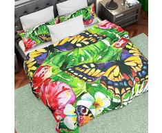 PETTI Artigiani Italiani - Housse de Couette, Lit (120x200), Feuilles Vertes, Tissu 100% Satin Frais, 100% Made in Italy