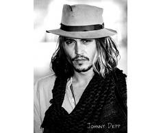 1art1 Johnny Depp Poster - Chapeau Et Longs Cheveux (n/b) (91 x 61 cm)