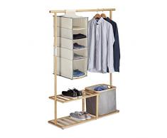 Relaxdays Bambou support de vêtements, armoire avec penderie, rangement et de stockage Bin, Marron naturel, 155 x 125 x 40 cm