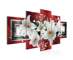 Tableau decoration murale Lys de Fleurs 200 x 100 cm - XXL Impression sur Toile Salon Appartment 5 Parties - prêt à accrocher - 204751b