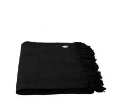 Plaid à Franges - Couverture Douce et légère en Coton pour canapé, terrasse et Jardin - Plaid à Franges - 160x200 cm - par zoeppritz since 1828, Coton, 980 Black, 160x200cm