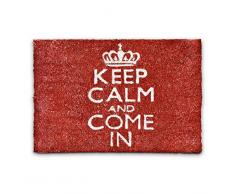 Relaxdays Paillasson en fibres de coco Tapis de sol Porte dâEntrÃ©e tapis de plancher sol KEEP CALM AND COME IN 40 x 60 cm dessous antidÃ©rapant caoutchouc PVC essuie-pieds saletÃ©, rouge