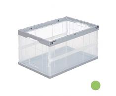 Relaxdays 10022581_111 Boîte pliable couvercle caisse de rangement plastique coffre transport 31 x 59 x 39,5 cm, gris, polypropylène, Taille Unique