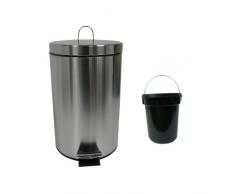 MSV 100109 Poubelles INOX satiné à pédale 20 litres, Acier Inoxydable, Argent, 17x17x26 cm