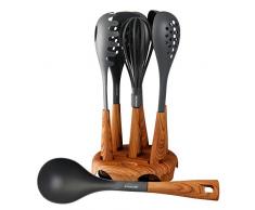 STONELINE 8 Ustensiles de Cuisine 18241 avec Support Rotatif, Effet Bois, Plastique, Naturel, 18,9Â x 11.9Â x 34.9Â cm