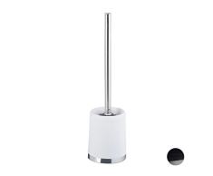 Relaxdays Porte brosse WC plastique avec brosse WC et tÃªte changeable poignÃ©e en mÃ©tal rond 37 cm, blanc