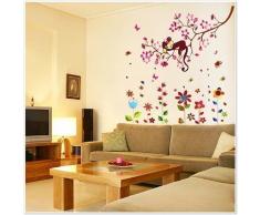 Walplus colorful flowers butterflies + Pink Monkey Tree 1E-XZO4-3Z4Z Sticker Mural