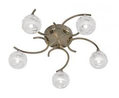 Oaks Lighting 2325/5 AB Korra Lustre finition laiton Antique avec abat-jours en verre satiné et Design