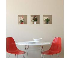 Stickers adhésifs Effet 3D | Sticker Autocollant Plantes Exotiques - Décoration Murale Trompe lÅil Chambre et Salon - Lot de 3 Pièces 30 x 30 cm