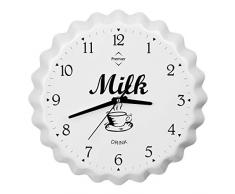 Premier Housewares 2200629 Horloge Murale Imprimé Milk Bottle Cap en Aluminium Blanc