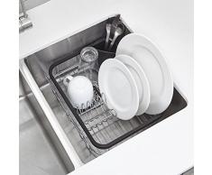 UMBRA Sinkin multi use black. Grand égouttoir à vaisselle Sinkin, avec porte-couverts amovible et base extensible pour séchage au-dessus de lévier. Noir