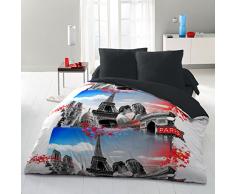 HOME LINGE PASSION Parure de Couette 3 PiÃ¨ces 220x240 cm, Microfibre, Blanc-Gris-Bleu-Rouge