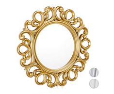 Relaxdays 10025533_259 Miroir Rond, Décoration Murale pour Toutes Les pièces, avec Cadre, Ornement, â 50 cm, doré, PP, Verre, Carton, Or, 50 x 50 x 3 cm