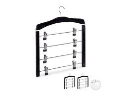 Relaxdays 10026462_46 Multiple en Bois pour Robes Pantalons, Lot de 3 cintres, Gain de Place Clips Crochet 360Â°, Noir, mÃ©tal, Caoutchouc, 43 x 38 x 2,5cm