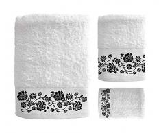 Secaneta Lot de 3 Serviettes de Bain brodées 100% Coton pour Coiffeuse, lavabo et Douche, Lola (Blanc)