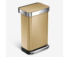 Simplehuman CW2073 Poubelle rectangulaire en Acier Inoxydable et Laiton, 45 L