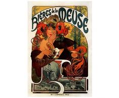 Legendarte Tableau, Impression sur Toile - BiÃ¨re De La Meuse Alphonse Mucha - cm. 60x80