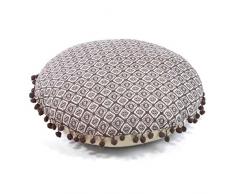 HomeMaison Coussin Rond avec Guirlande de Pompons, Coton, Parme, 45x45x10 cm