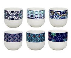 Ardtime EC-6AZTHE 6 Tasses Ã thÃ© en Porcelaine Design azulejos/Style Ethnique, Oriental, Bleu, mÃ©ditÃ©ranÃ©e, Monde, Asiatique, Japonais, CÃ©ramique, Blanc, 7 x 7 x 7 cm