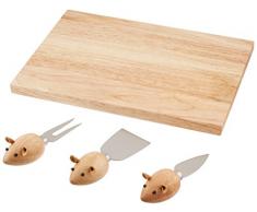 Kikkerland Planche Ã Fromage en Bois dhÃ©vÃ©a Souris en Acier Inoxydable, Lot de 4