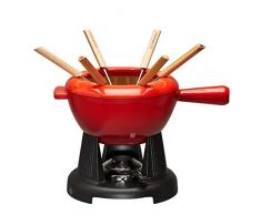 Le Creuset, Service Ã Fondue en Fonte ÃmaillÃ©e, 2 PoignÃ©es, Bord de Protection, RÃ©chaud, 6 Fourchettes Ã Fondue, Volume : 1.6 L, Cerise