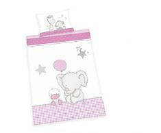 Herding BABY BEST Parure de Lit pour Enfants, Réversible Ãléphant Jana, Housse de Couette 100 x 135 cm, Taie dOreiller 40 x 60 cm, Coton/Renforcé