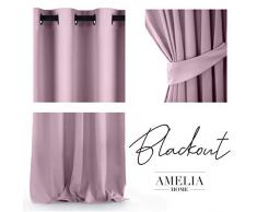 AmeliaHome Blackout Rideau occultant Ã Åillets 140 x 245 cm, Polyester, Rose, 140 x 245 cm