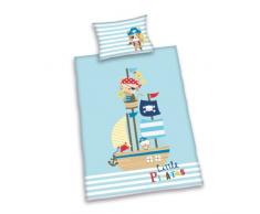 Herding BABY BEST Parure de Lit Réversible pour Enfants Lara les Petits Pirates, Housse de Couette 100 x 135 cm, Taie dOreiller 40 x 60 cm, Coton/Renforcé